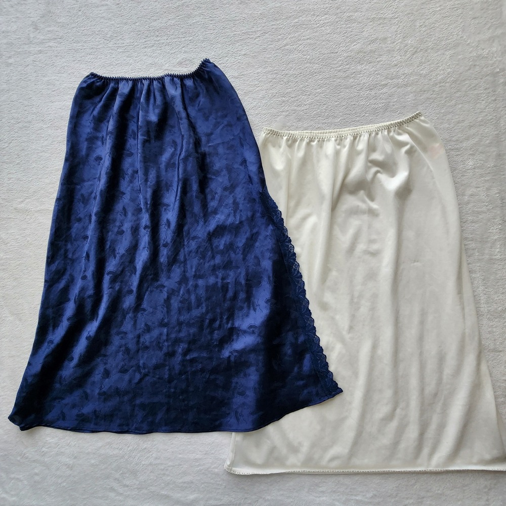 Vanity Fair Eaton Half Slip Skirts Womens Small Blue White Lace Trim Vintage 2